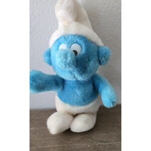 Vintage 1980's PEYO Plush 8" Smurf Doll TV Cartoon Character - Stuffed Animal
